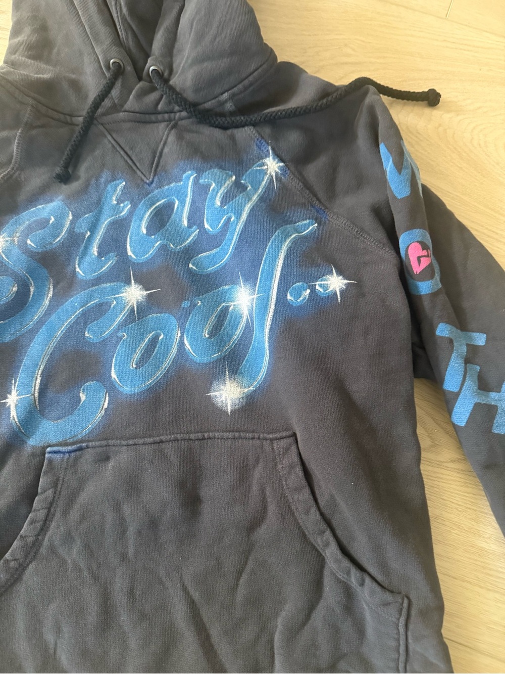 Kids Charcoal 'Stay Cool' Hooded Sweatshirt with Blue Graphic
